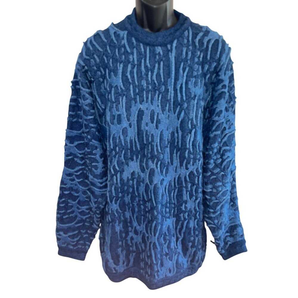 New Coogi 3D Vintage Blue Textured Sweater Size LT